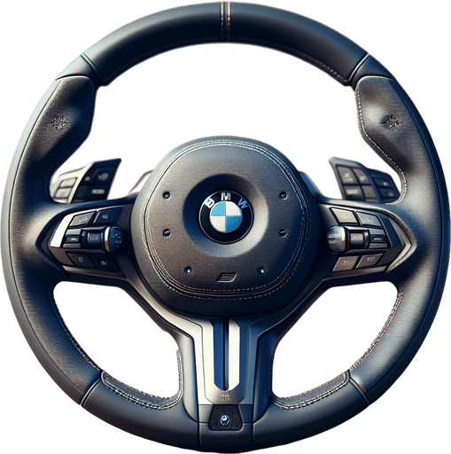 Photorealistic bmw steeringWheel from front view.