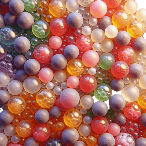 Fruit jelly boba pearls, no cup
Single Game Texture. In-Game asset. 2d. Blank background. High contrast. No shadows.
