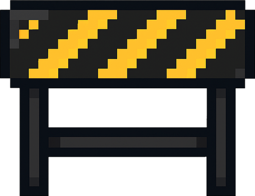 a black barricade with yellow lines on it but pixel art style
. No background. Transparent background. Blank background. No shadows. 2d. In-Game asset. flat