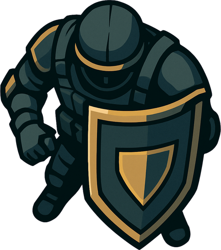 Üstten bakış agır kalkanlı kalkanı önüne tutmuş  modern asker.
In-Game asset.  2d.  High contrast.  No shadows