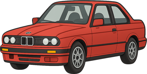 kırmızı bmw e30 araba. No background. Transparent background. Blank background. No shadows. 2d. In-Game asset. flat