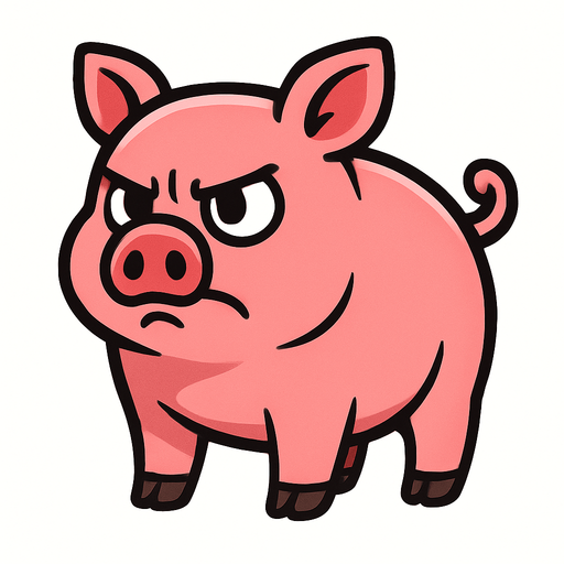 un puerco de cuerpo completo sin fondo y que se vea tierno pero con expersion de la cara enojado
In-Game asset.  2d.  High contrast.  No shadows