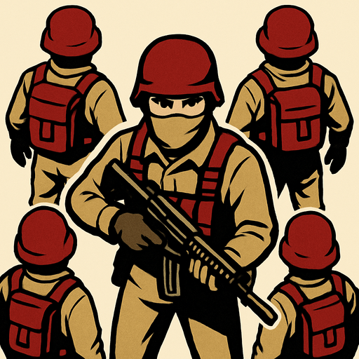 The enemy soldiers should look at us from a bird's eye view, but the soldier should look forward with a weapon in hand..
In-Game asset.  2d.  High contrast.  No shadows