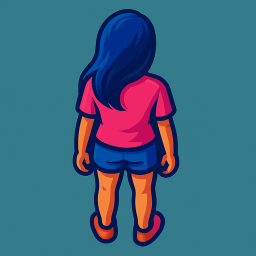 A young woman with long hair and shorts. No hat. Pink shirt.