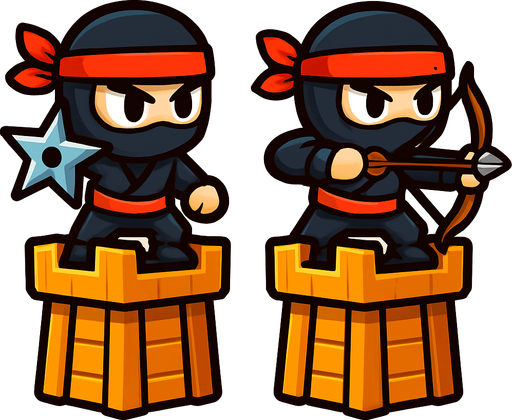 Towers have both ninjas assets one have star and one have bow. HD colors.
In-Game asset.  2d.  High contrast.  No shadows
