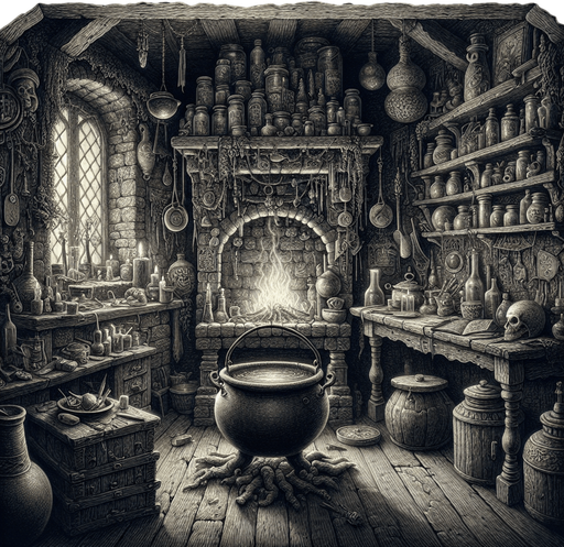 A witch's room with a cauldron
A witch's room with a cauldron