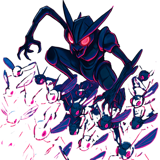 Neon cyberpunk horror anime top down isometric Lokix Nymble robot locusts swarming