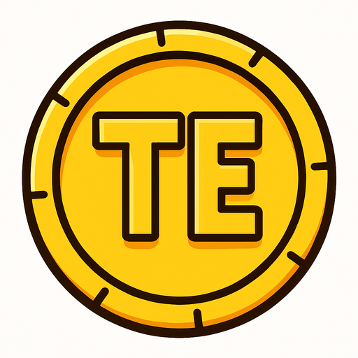 içinde TE yazan coin.
In-Game asset.  2d.  High contrast.  No shadows