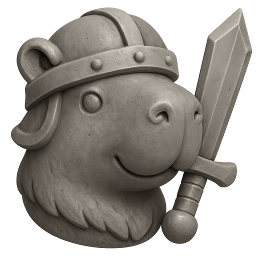 Recrealo en una escultura. Utiliza un estilo cartoon. Usas colores grises. Recuerda que es un capibara usas sus rasgos y formas. Damelo sin fondo