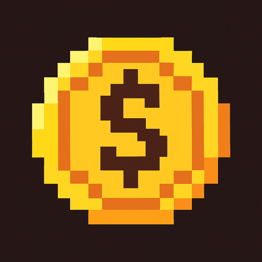 a pixel art  coin.
In-Game asset.  2d.  High contrast.  No shadows