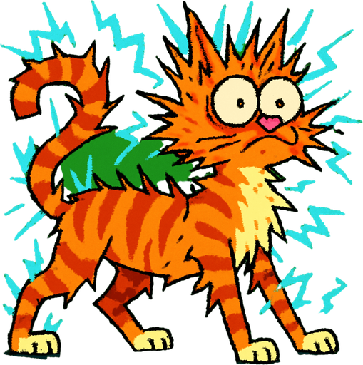 El mudo gato con el mismo estilo pero electrocutado con fondo verde