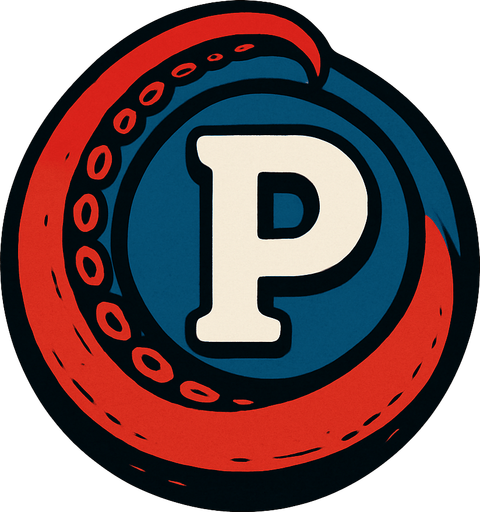 una p dentro de una esfera con un brazo de un pulpo rojo rodeandola.
In-Game asset.  2d.  High contrast.  No shadows