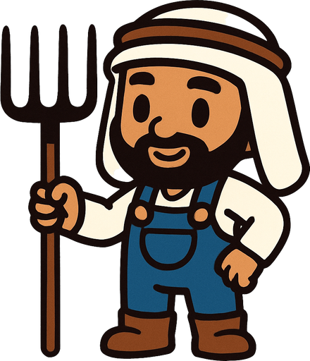 A cute middle eastern farmer character.
In-Game asset.  2d.  High contrast.  No shadows