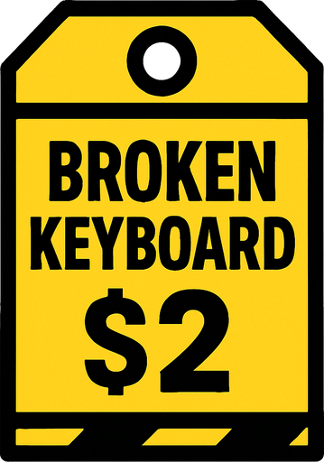 police tag that says Broken Keyboard for $2.
In-Game asset.  2d.  High contrast.  No shadows