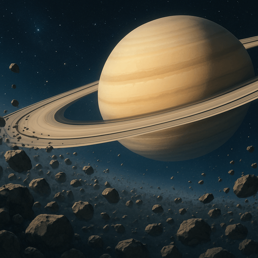 2d realistic anime image about saturn asteroid belt.
In-Game asset.  2d.