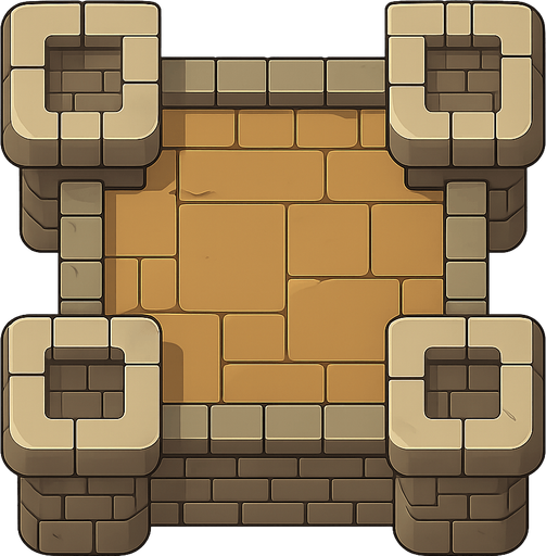 tower from top. No background. Transparent background. Blank background. No shadows. 2d. In-Game asset. flat