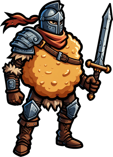 a chicken nugget warrior.
Single Game Texture. In-Game asset. 2d. Blank background. High contrast. No shadows.