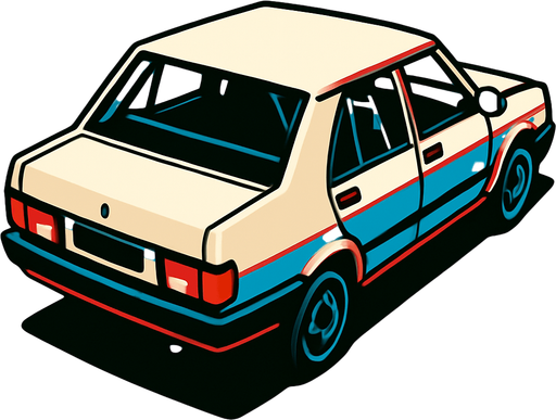 Tofaş Şahin. In-game asset. 2D. High contrast. No shadows. Rear three-quarter view from above, showing the right side and back of the car.
