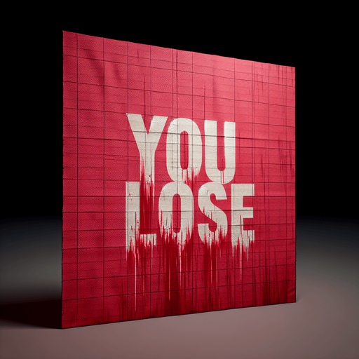 "You Lose" written in blood..
Single Game Texture. In-Game asset. 2d. Blank background. High contrast. No shadows.