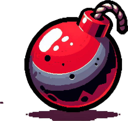 red bomb.
Single Game Texture. In-Game asset. 2d. Blank background. High contrast. No shadows.