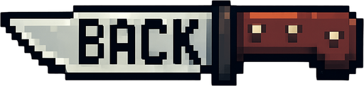 un cuchillo hecho con pixeles que tenga escrito back.
In-Game asset.  2d.  High contrast.  No shadows