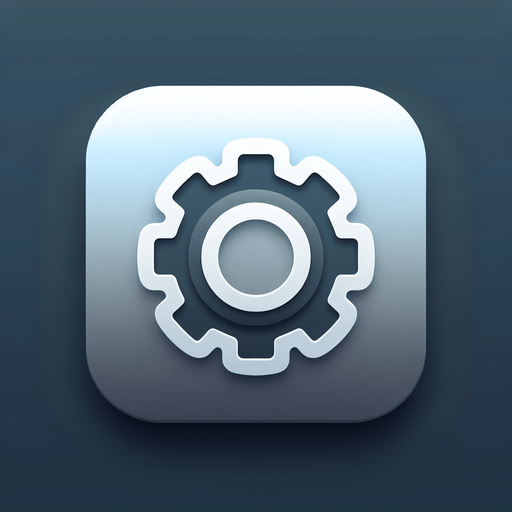 A square app store icon with rounded edges, designed for a Settings app. The icon features a simple gear symbol in the center, cleanly outlined with smooth lines. The background is a gradient of grey to dark blue, with a subtle glow around the gear, maintaining a modern and minimalistic aesthetic..
Single Game Texture. In-Game asset. 2d. Blank background. High contrast. No shadows.