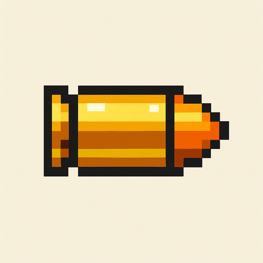 Una solo bala pixelar.
In-Game asset.  2d.  High contrast.  No shadows