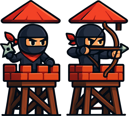 Towers have both ninjas assets one have star and one have bow. HD colors.
In-Game asset.  2d.  High contrast.  No shadows