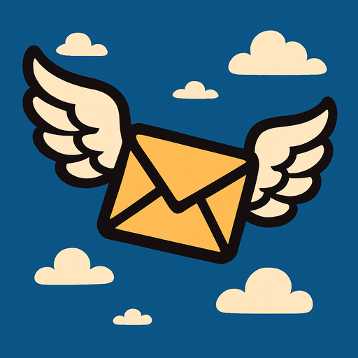 Envelope flying through the air with wings.
In-Game asset.  2d.  High contrast.  No shadows