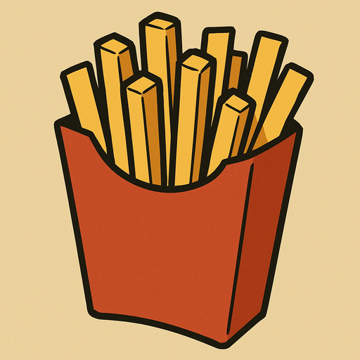 Hot chips or fries in professor Layton game style artwork.
In-Game asset.  2d.  High contrast.  No shadows