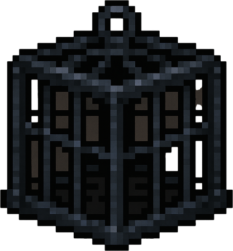 Jaula de metal oscura , pixel art.
In-Game asset.  2d.  High contrast.  No shadows