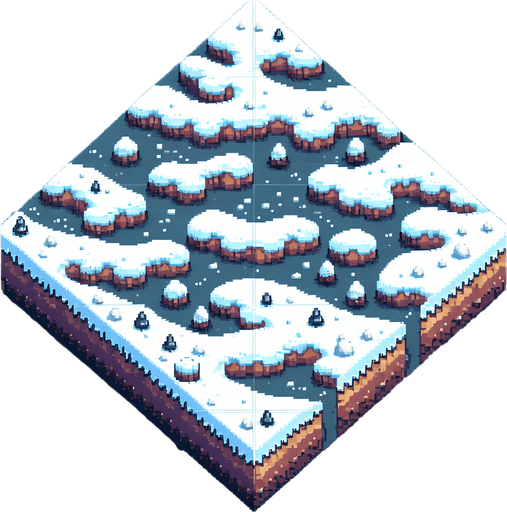 pixel art a small image 2048 to serve as ground that has snow for a simple 2D game no trees not nothing only snow and ground to cover the ground width of the screen Single Game Texture. In-Game asset. 2d. Blank background. High contrast. No shadows.