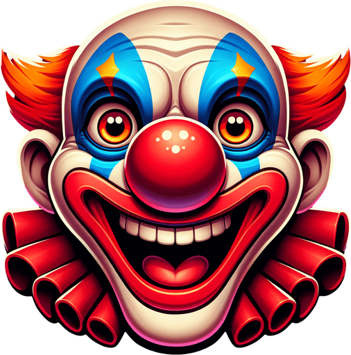 clown face.
Single Game Texture.  In-Game asset.  2d.  Blank background.  High contrast.  No shadows