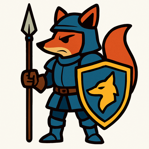 caballero zorro, con escudo y lanza.
In-Game asset.  2d.  High contrast.  No shadows