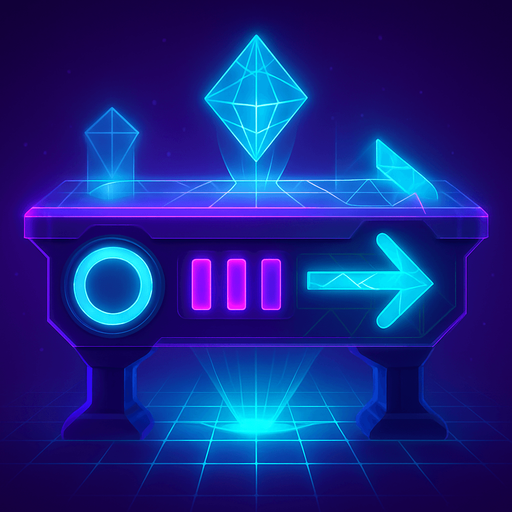 N Neon cyberpunk futuristic glowing side-view 2d platformer style platform flat top hologram light crystal grid projection