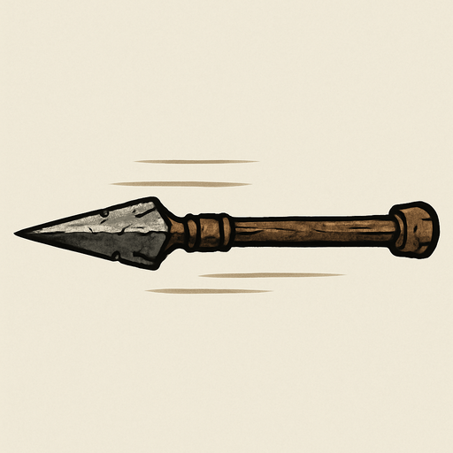 sivri uçlu, hafif yıpranmış bir mızrak, yatayda hareket ederken çiz
In-Game asset.  2d.  High contrast.  No shadows