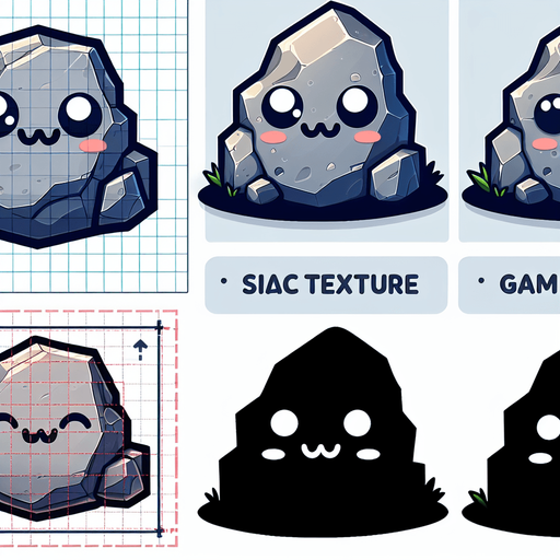 Cartoon style cute rock.
Single Game Texture. In-Game asset. 2d. Blank background. High contrast. No shadows.