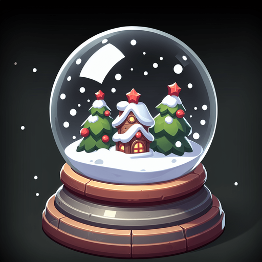 a christmas snow globe. plastic style. Single Game Texture. In-Game asset. 2d. Blank background. High contrast. No shadows.
