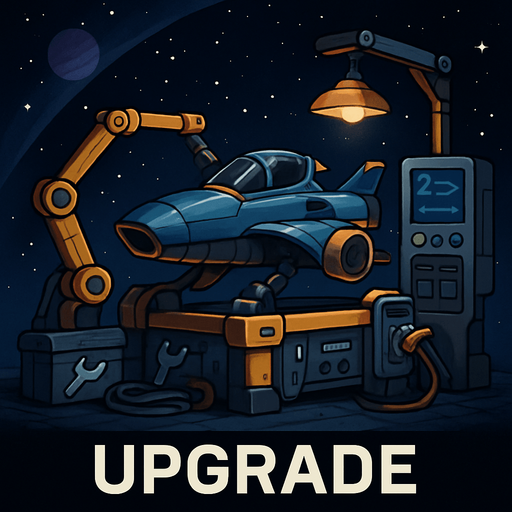 Uzay temalı Gemi Geliştirme, Tamirci İstasyonu, gerçekçi, Altında "Upgrade" yazsın.
In-Game asset.  High contrast.  No shadows