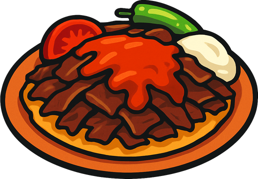 İskender kebap.
In-Game asset.  2d.  High contrast.  No shadows
