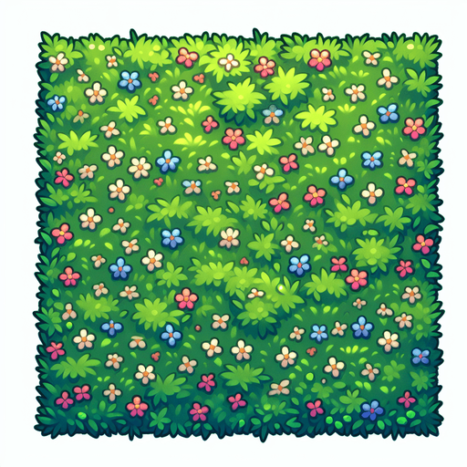 Grass and flower type floore.
Single Game Texture. In-Game asset. 2d. Blank background. High contrast. No shadows.