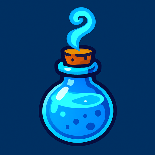 sihirli iksir mavi renk.
In-Game asset.  2d.  High contrast.  No shadows