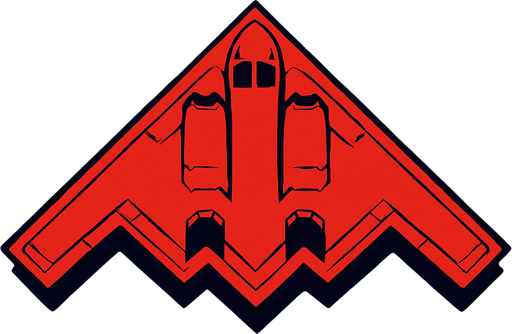 kuş bakışı açısından B-2 Spirit uçağı kırmızı renkte.
In-Game asset.  2d.  High contrast.  No shadows