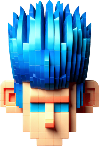 Une tête vue dessus avec des cheveux bleus.
video game