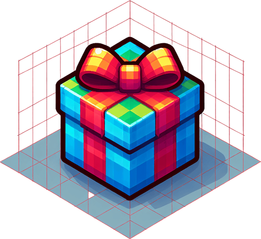 gift wrapped box, vivid colours. with bow on top Single Game Texture. In-Game asset. 2d. Blank background. High contrast. No shadows.
