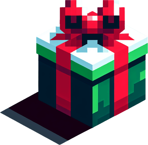gift. pixelart. christmas. green and red. Single Game Texture. In-Game asset. 2d. Blank background. High contrast. No shadows.