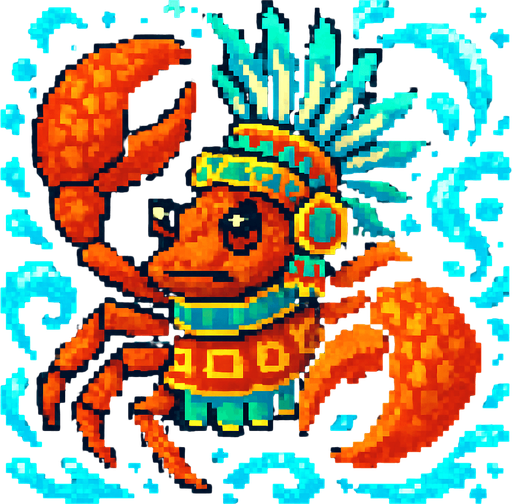 Generame un guerrero azteca con patrones, estilo pixelar, además será una Cangrejo violinista, con efectos de AGUA.
In-Game asset.  2d.  High contrast.  No shadows