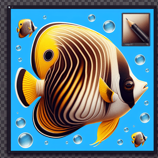 A realistic butterflyfish.
Single Game Texture. In-Game asset. 2d. Blank background. High contrast. No shadows.