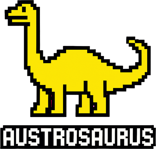 Make it 8 bit style dinosaur Austrosaurus  cartoon character.
In-Game asset.  High contrast.  No shadows