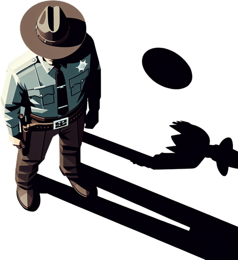 Sherif man, drone view..
Single Game Texture. In-Game asset. 2d. Blank background. High contrast. No shadows.